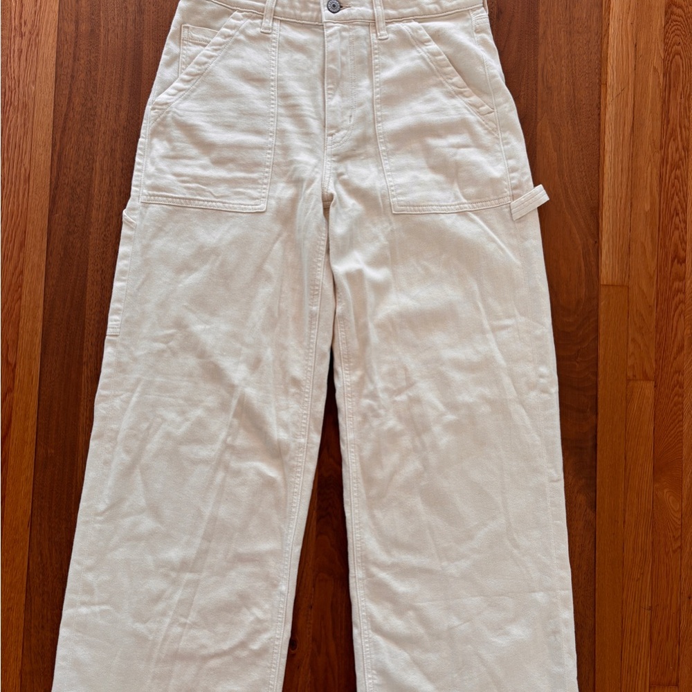 Cream Wide-Leg Trousers with Pockets